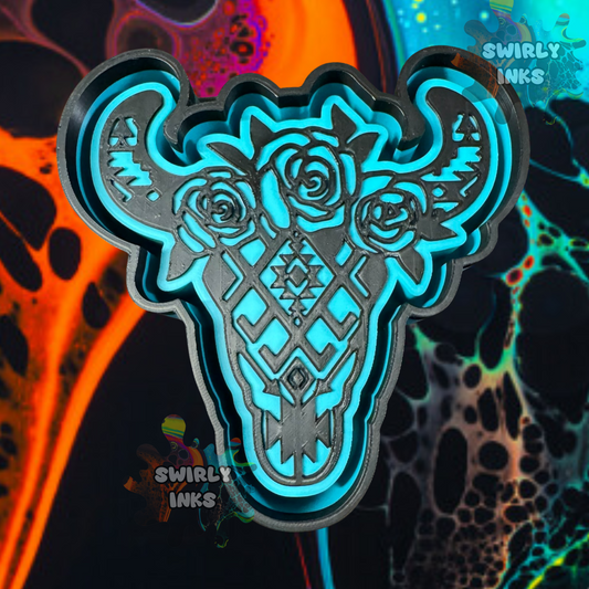 Aztec Skull with Flowers Freshie Mold