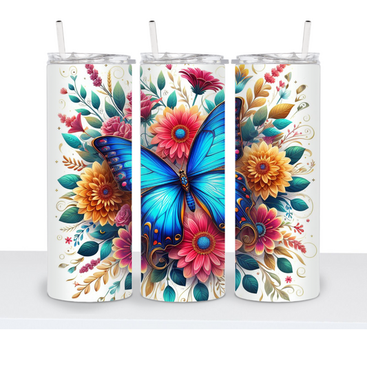 Blue Butterfly with Flowers