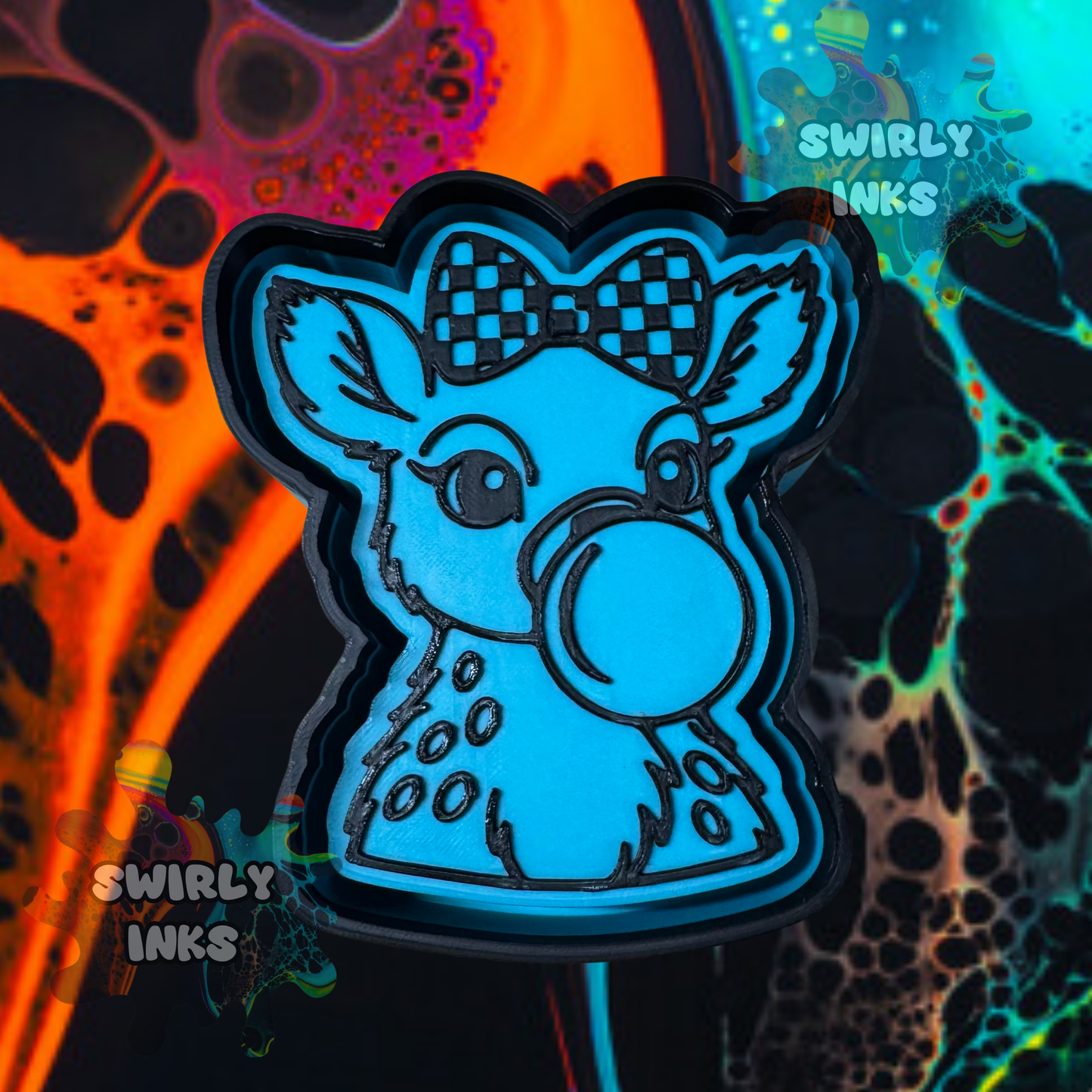 Bubble Gum Deer with Checkered Bow Freshie Mold