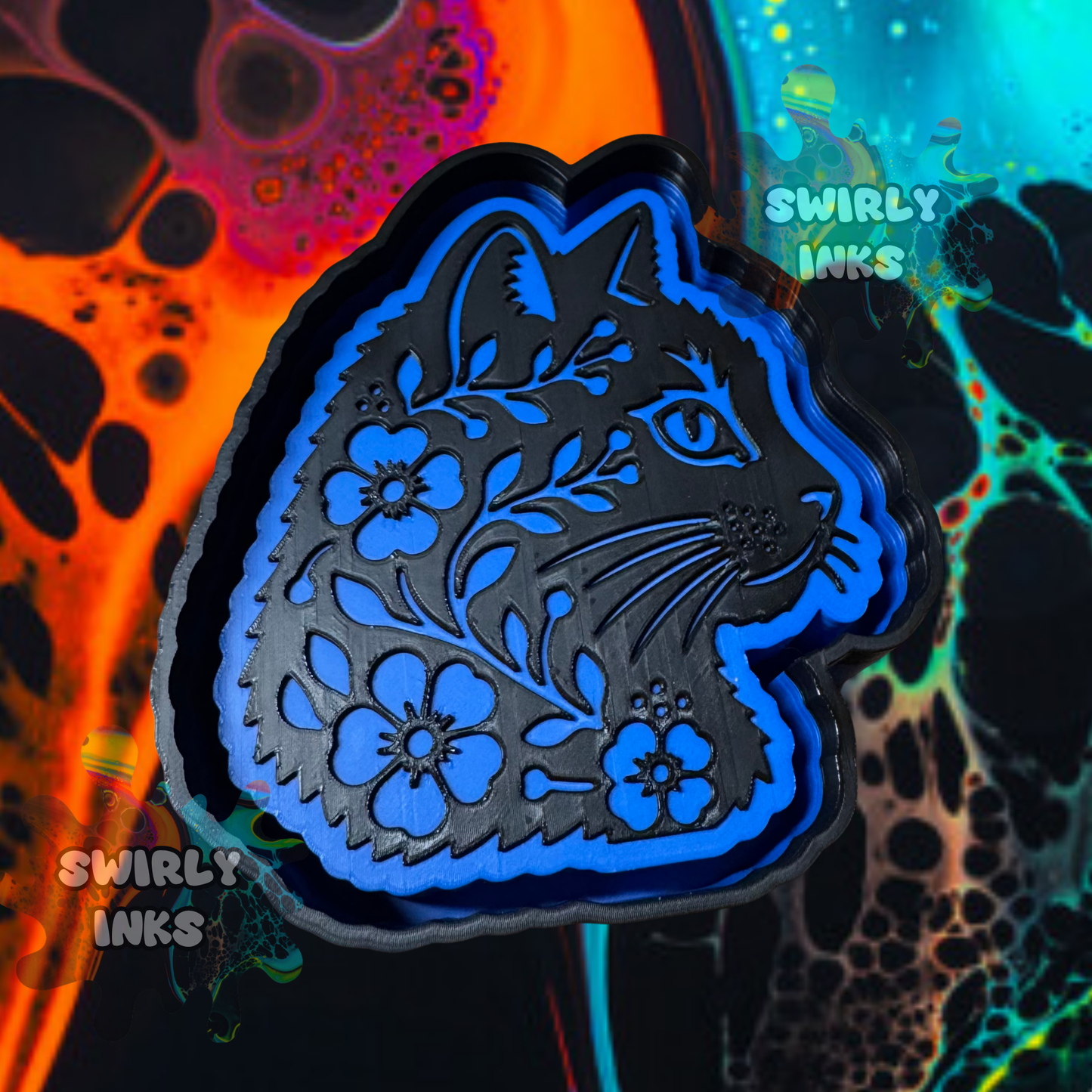 Cat Head with Flowers Freshie Mold