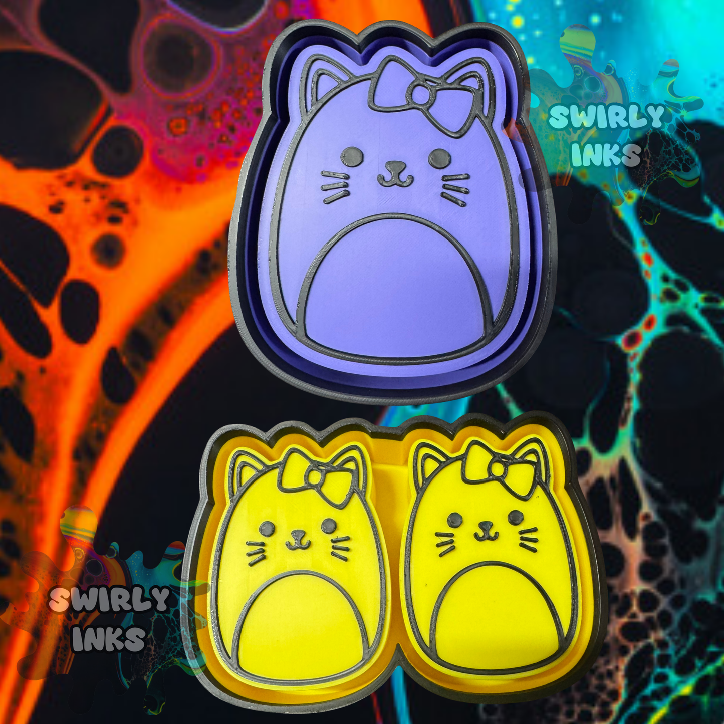 Cat with Bow Squishie Set Freshie Mold