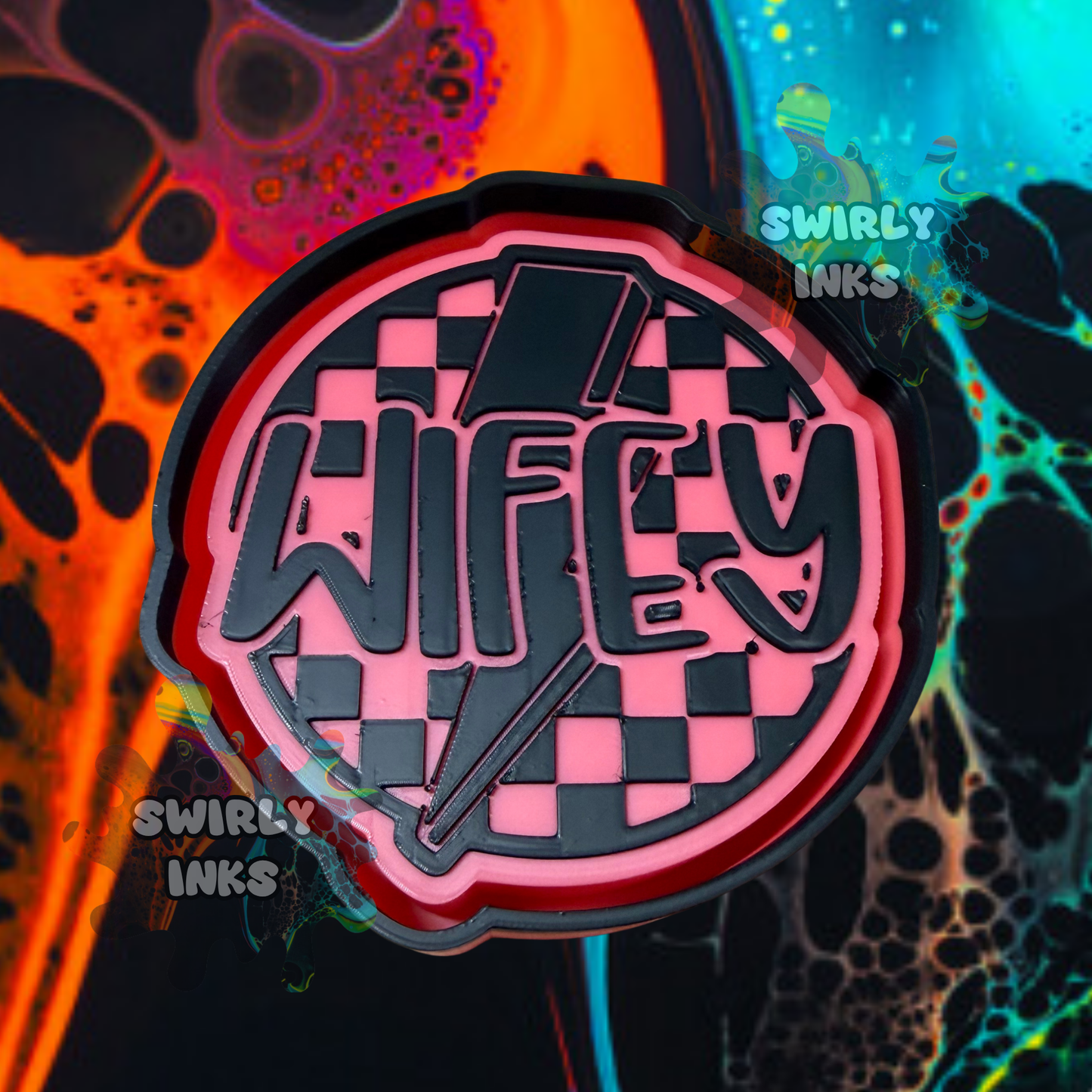 Checkered Circle Bolt Wifey Freshie Mold