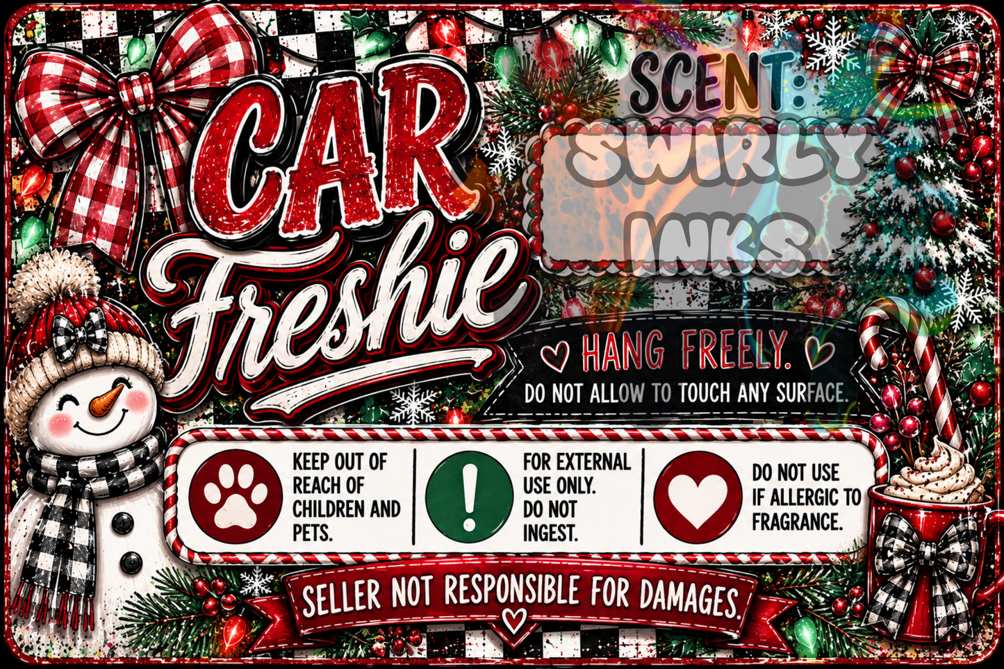 Christmas with Snowman Freshie Label 3" x 2"  (10)
