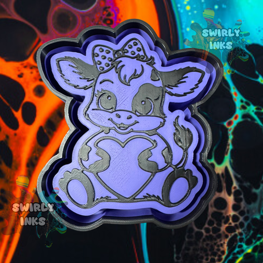 Cow with Bow & Heart Freshie Mold