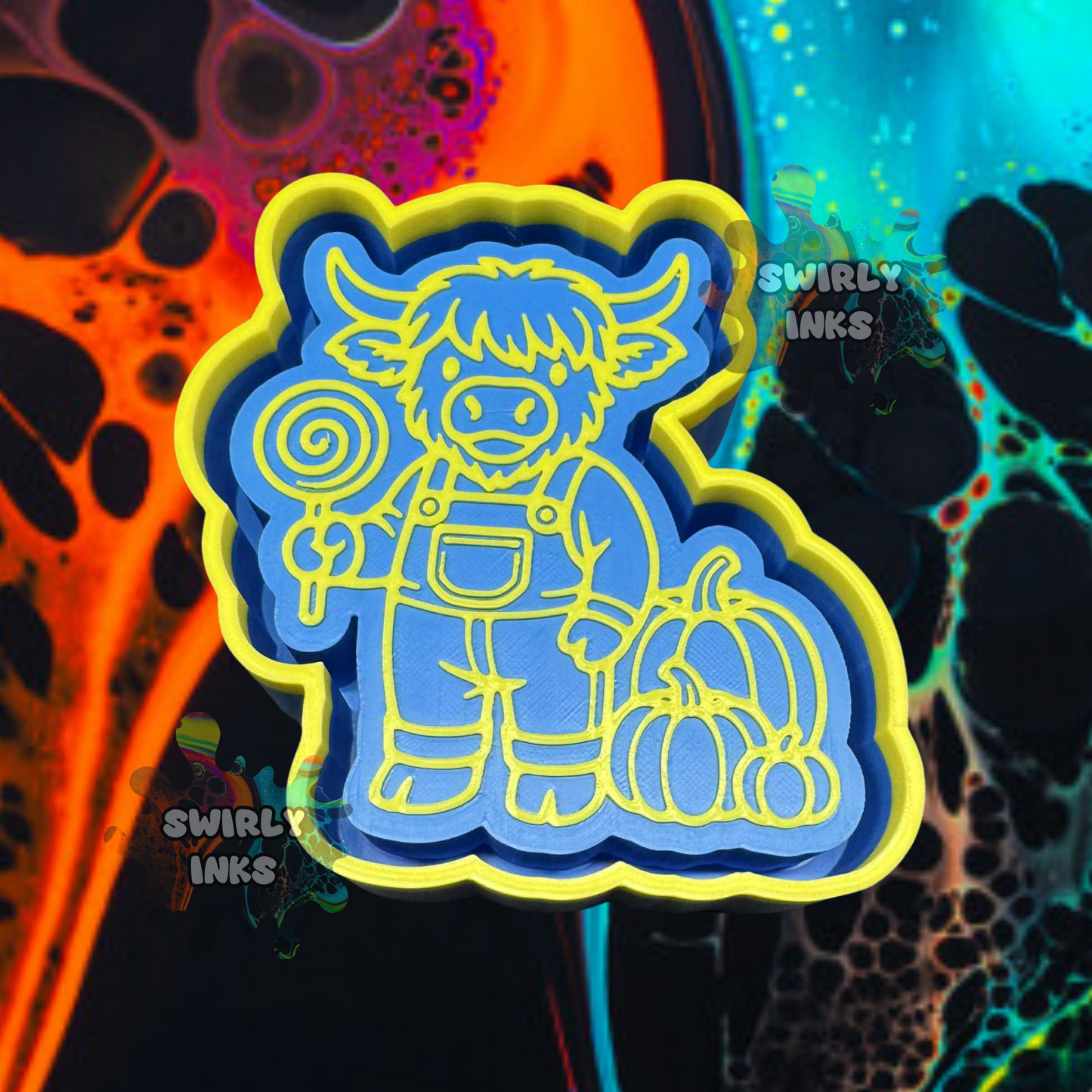 Cow with Lollipop & Pumpkins Freshie Mold