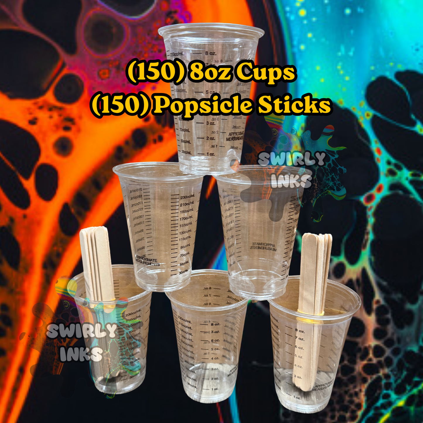 (150) Plastic 8oz Cups and (150) Popsicle Sticks