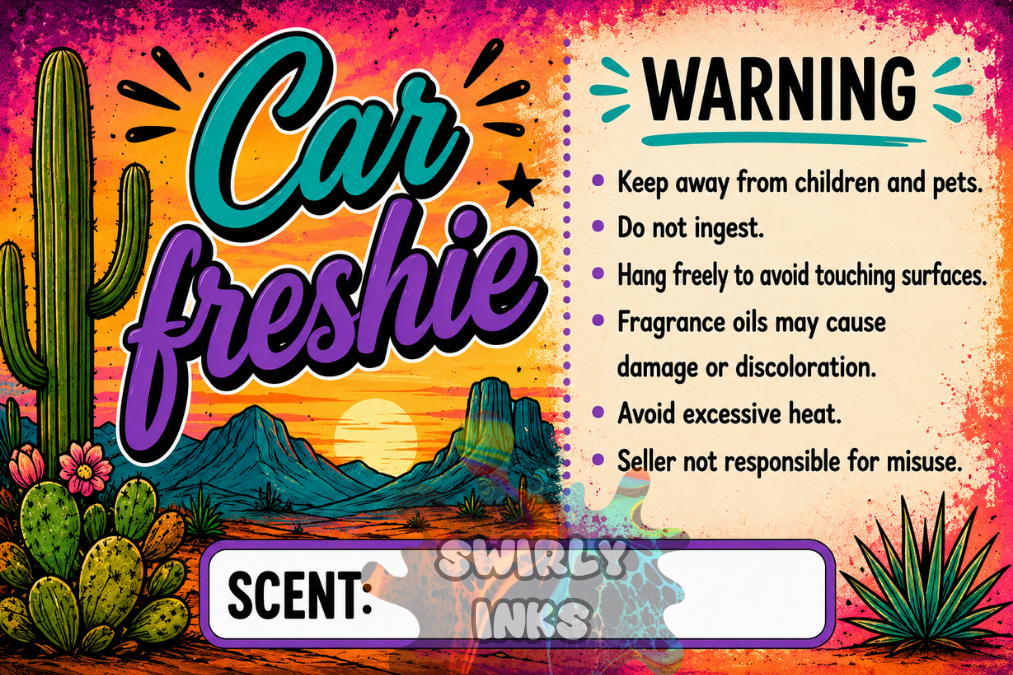 Desert Sun & Cactus Freshie Label 3" x 2"  (10)