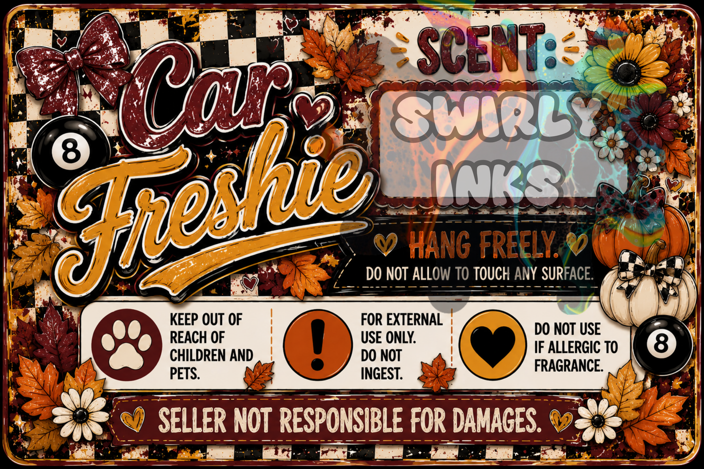 Fall with Pumpkins & 8 Ball Freshie Label 3" x 2"  (10)