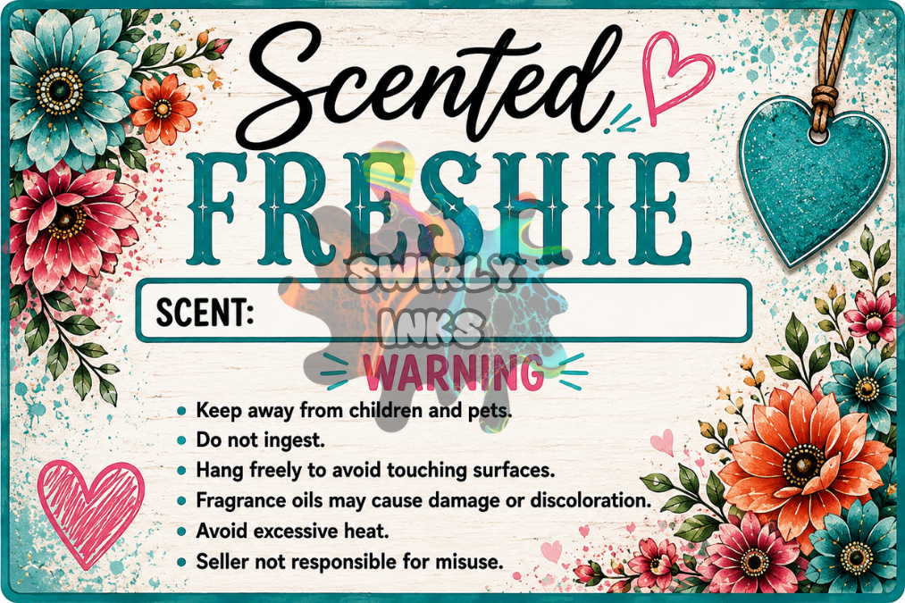 Flowers & Heart Freshie Label 3" x 2"  (10)