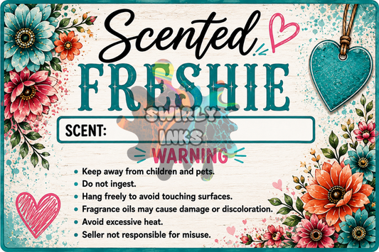 Flowers & Heart Freshie Label 3" x 2"  (10)
