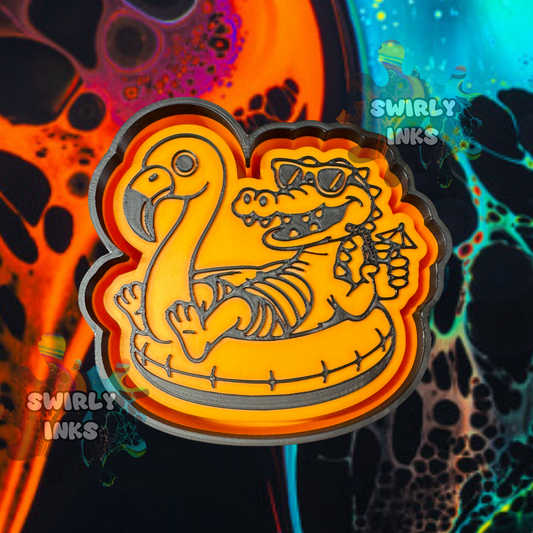 Gator on Flamingo Float Freshie Mold