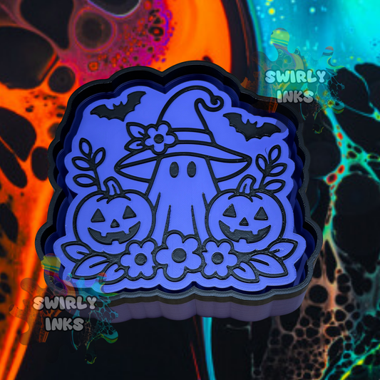 Ghost with Pumpkins & Bats Freshie Mold