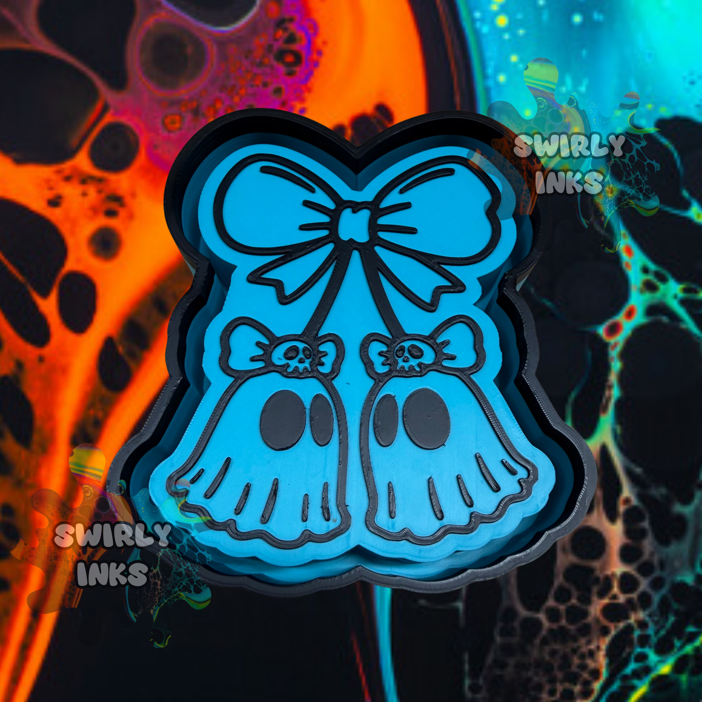 Ghost with Skull Bows Bow Freshie Mold