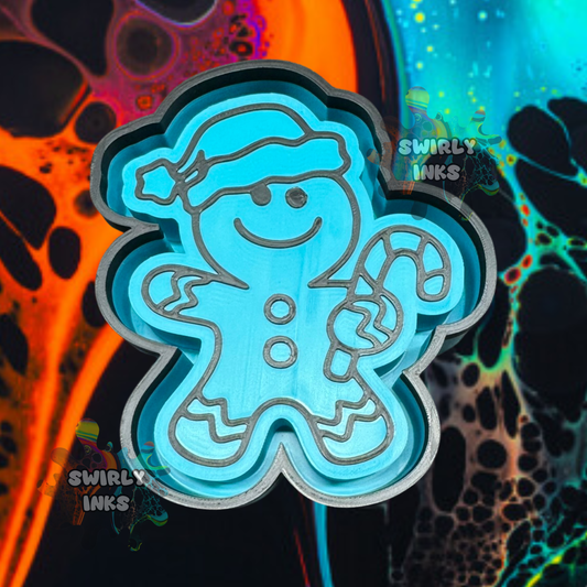 Gingerbread Man with Candy Cane & Santa Hat Freshie Mold