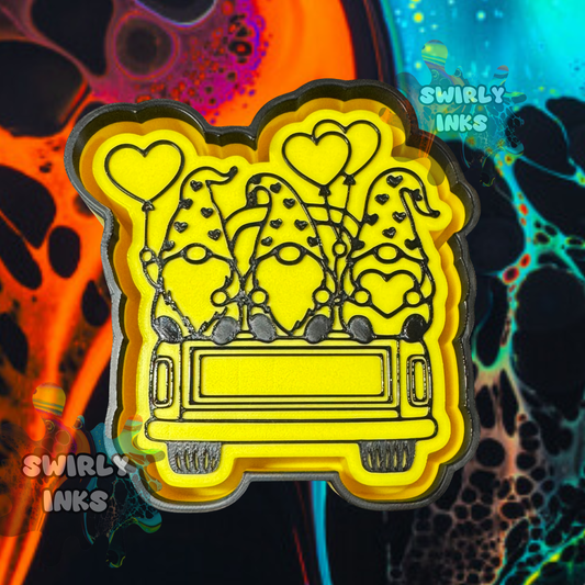 Gnomes in Truck with Heart Balloons Freshie Mold