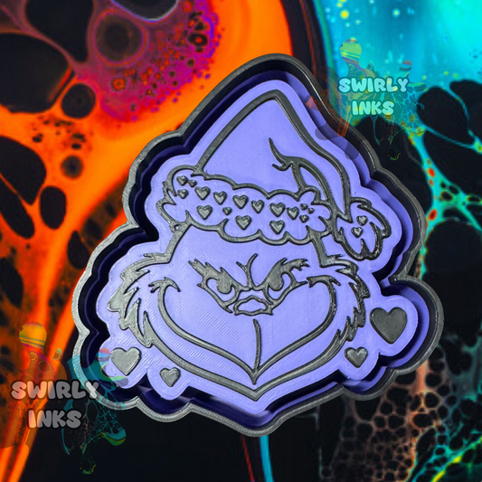 Grinchy Face with Heart Hat Freshie Mold