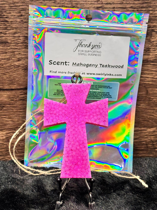 Mahogany Teakwood Cross Car Freshie