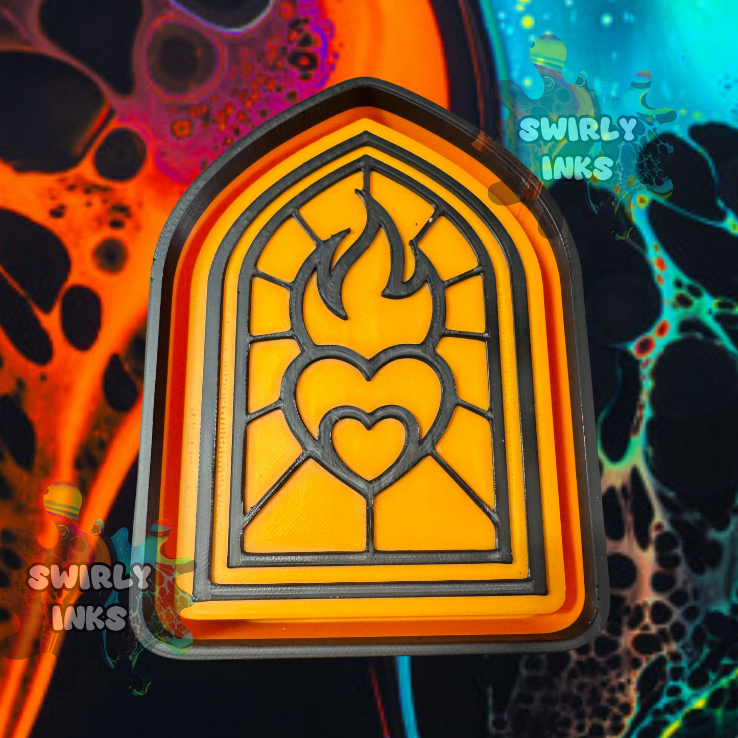 Heart Flames Stain Glass Freshie Mold
