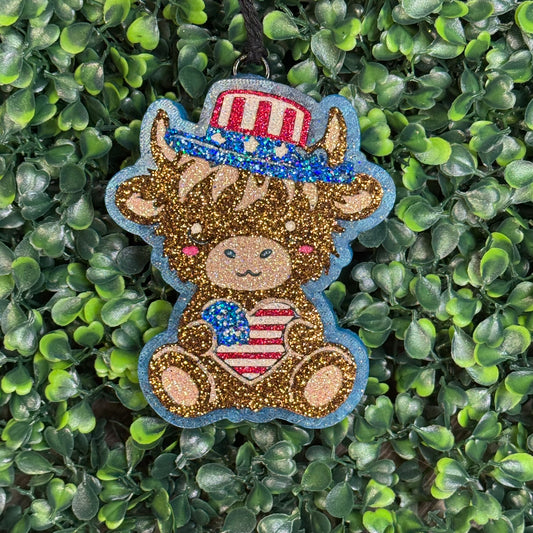 Patriotic Highland Cow - Butt Naked - Car Freshie/Air Freshener