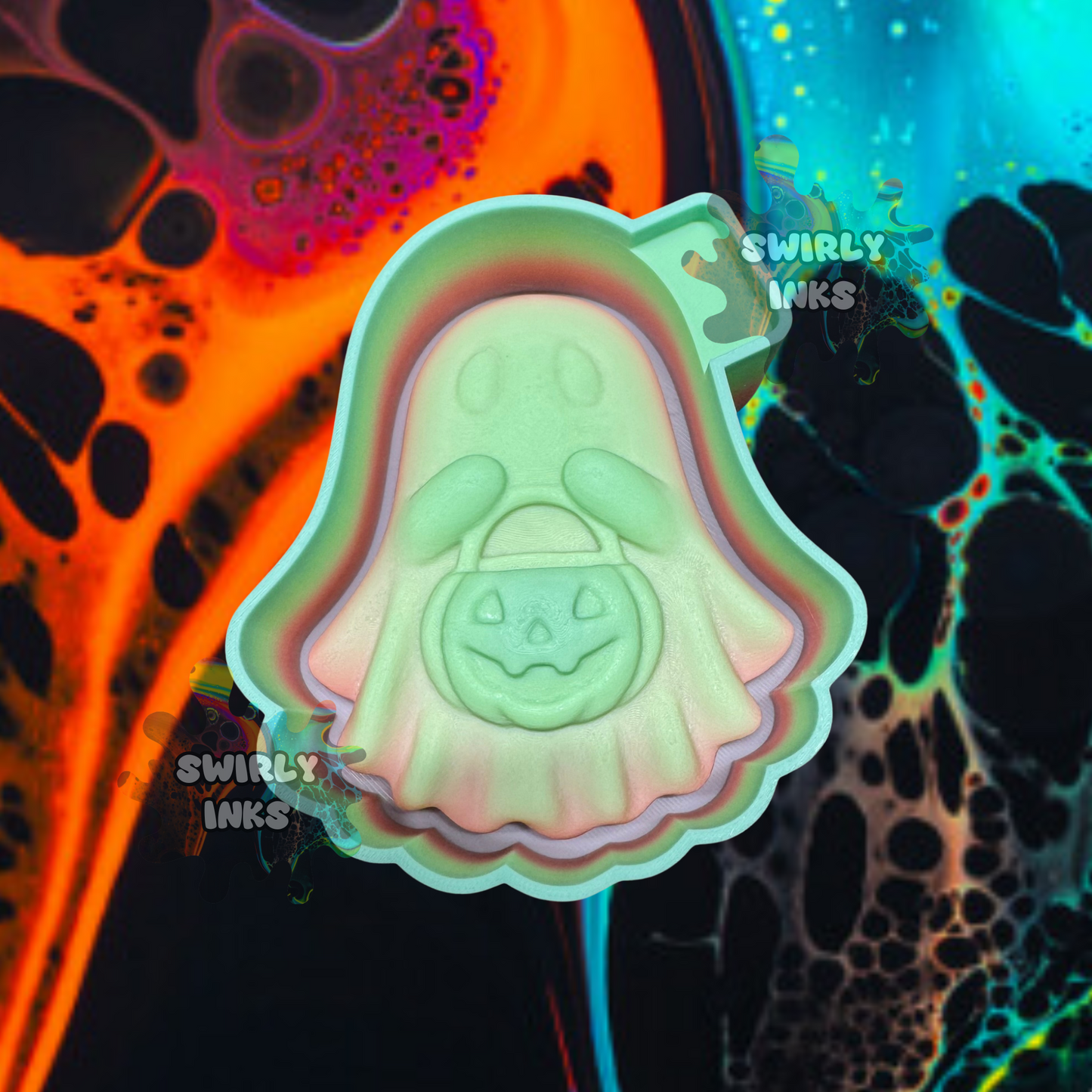 3D Ghost with Pumpkin Freshie Mold