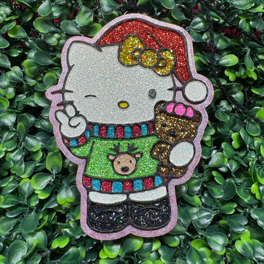 Hello Kitty with Christmas Sweater & Santa Hat - Black Cherry - Car Freshie/Air Freshener