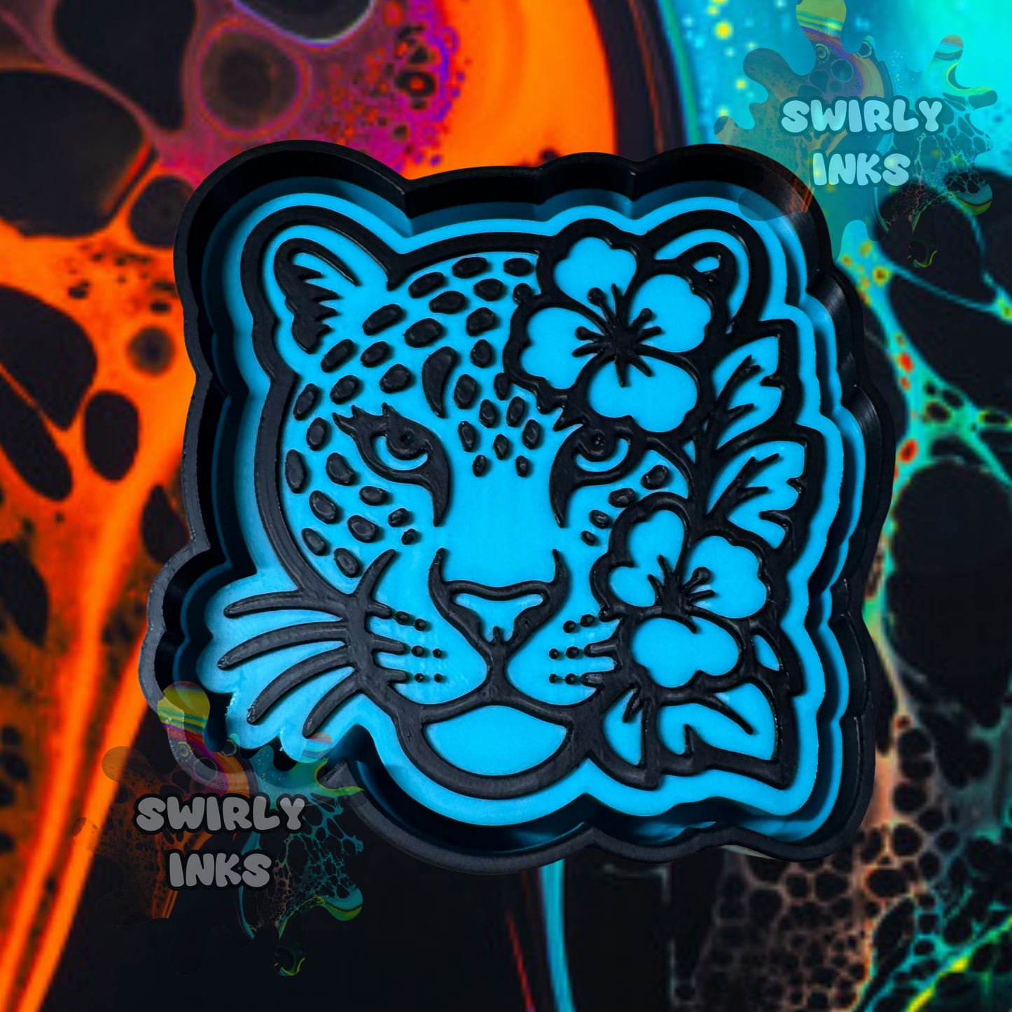 Jaguar Head with Flowers Freshie Mold