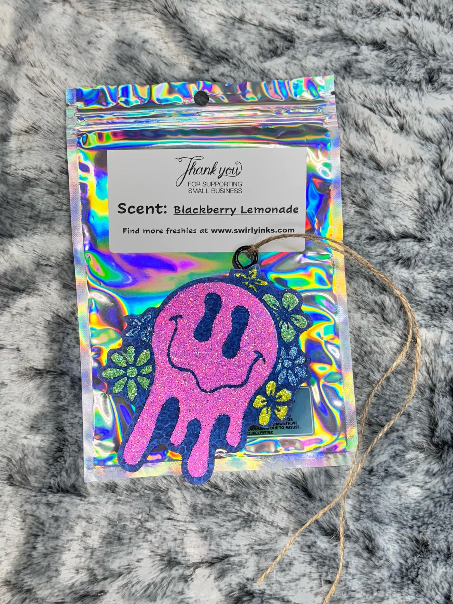 Smiley Face & Flowers Car Freshie Blackberry Lemonade Scent