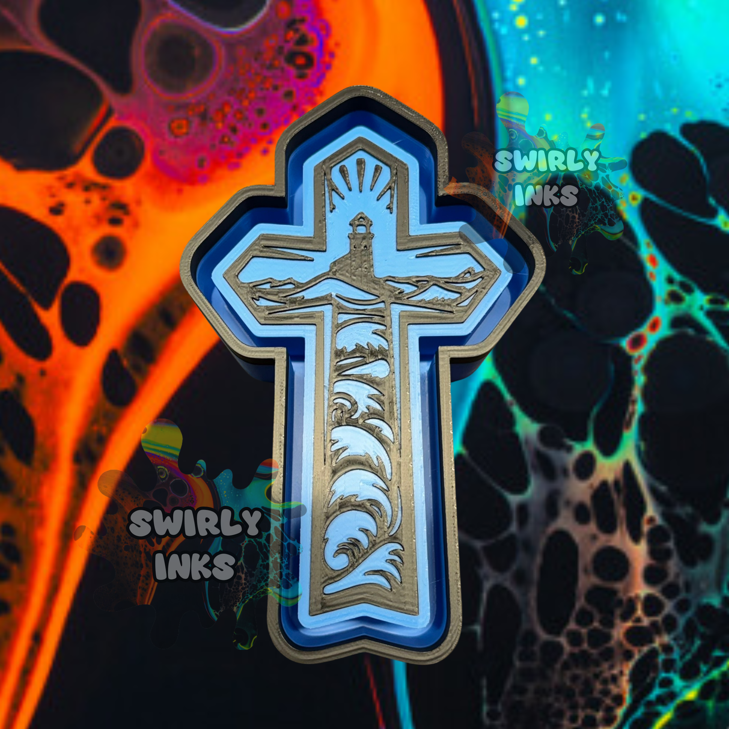 Lighthouse with Waves Cross Freshie Mold