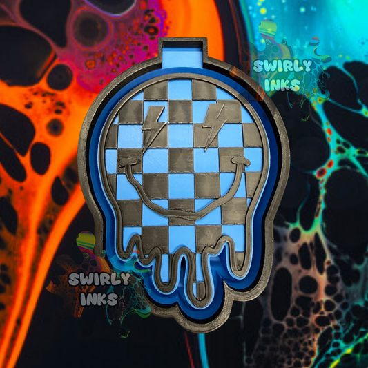 Checkered Melted Smiley Face Freshie Mold