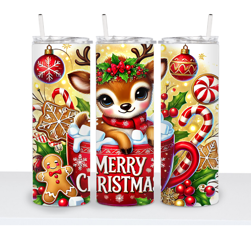 Merry Christmas Deer in Cup 20oz Tumbler