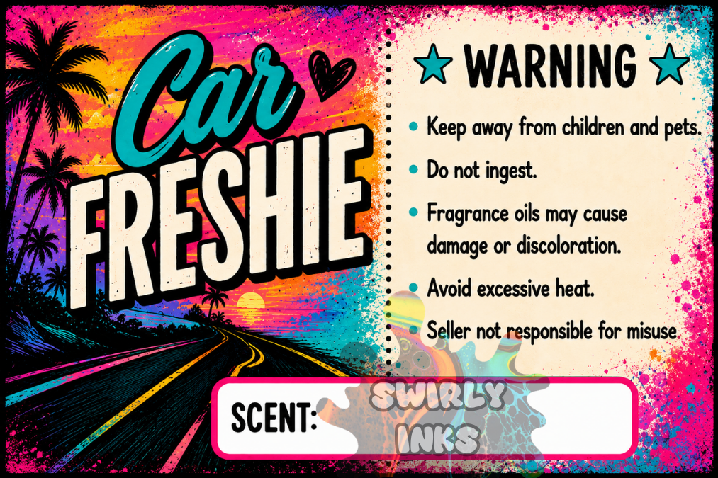 Neon Road with Palm Trees Freshie Label 3" x 2"  (10)