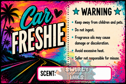 Neon Road with Palm Trees Freshie Label 3" x 2"  (10)