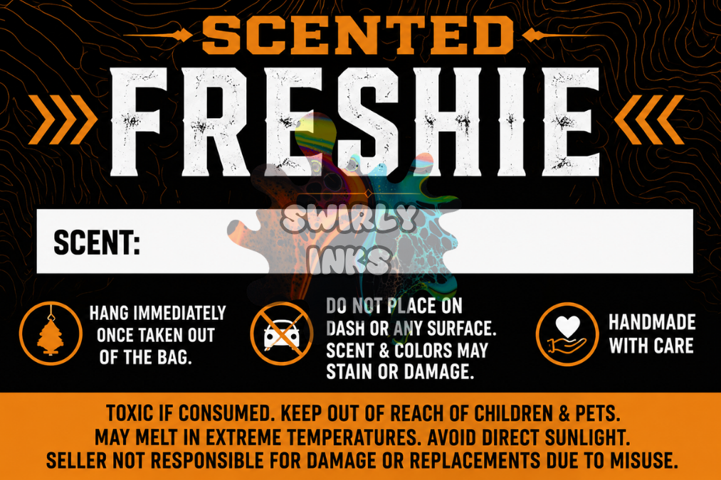 Orange & Black Freshie Label 3" x 2"  (10)