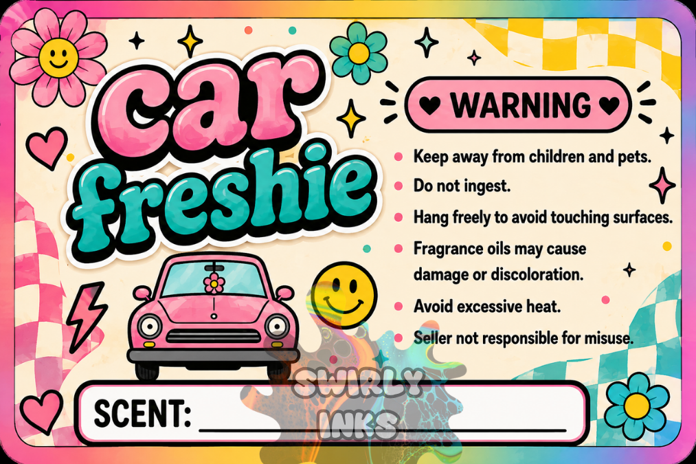 Pink Car Freshie Label 3" x 2"  (10)