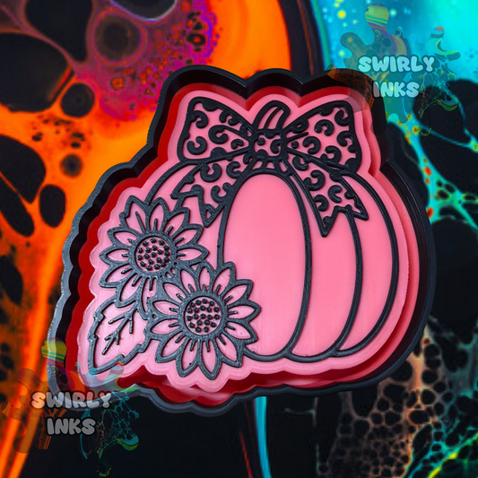 Pumpkin with Leopard Print Bow & Sunflowers Freshie Mold