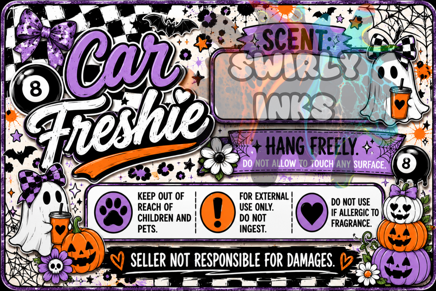Purple & White Halloween Freshie Label 3" x 2"  (10)
