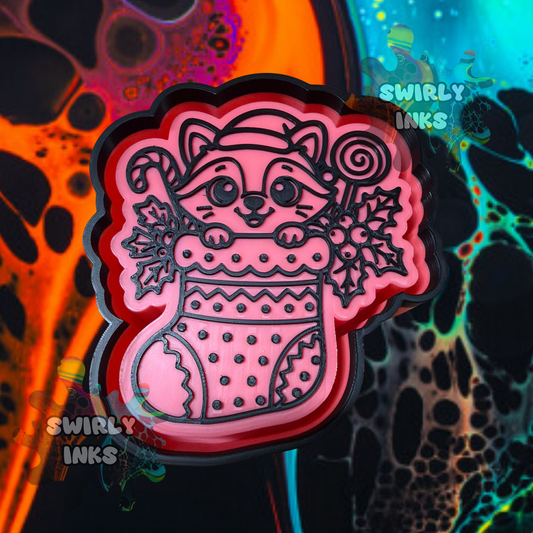 Raccoon in Stocking Freshie Mold