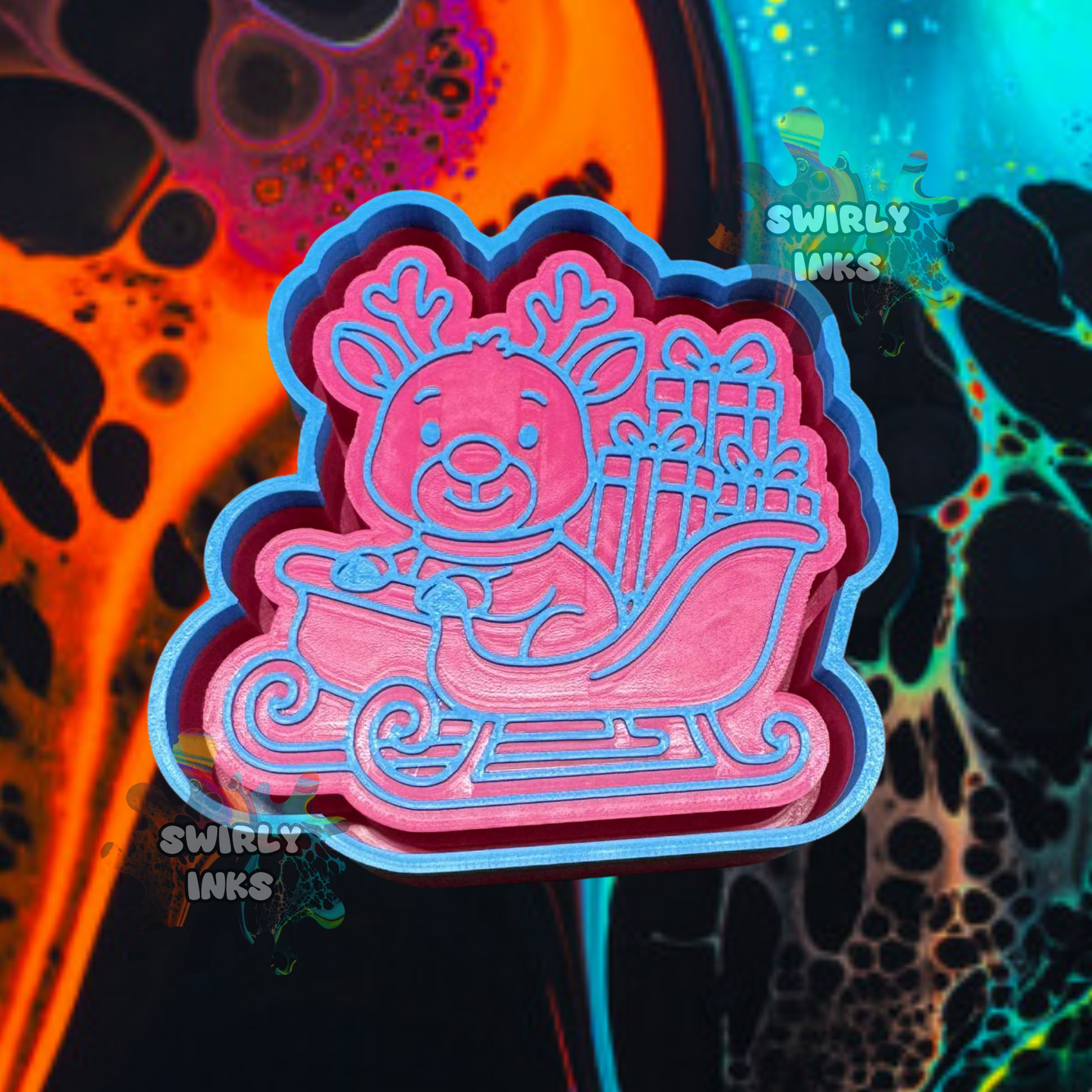 Rudolph in Sleigh Freshie Mold