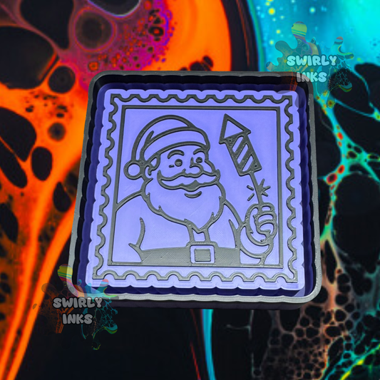 Santa with Firework Stamp Freshie Mold