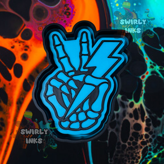 Skull Peace Hand with Lightning Bolt Freshie Mold