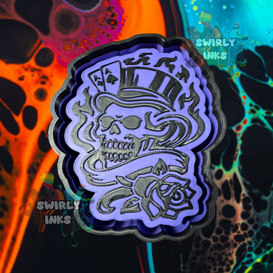 Skull with Cards Hat & Rose Freshie Mold