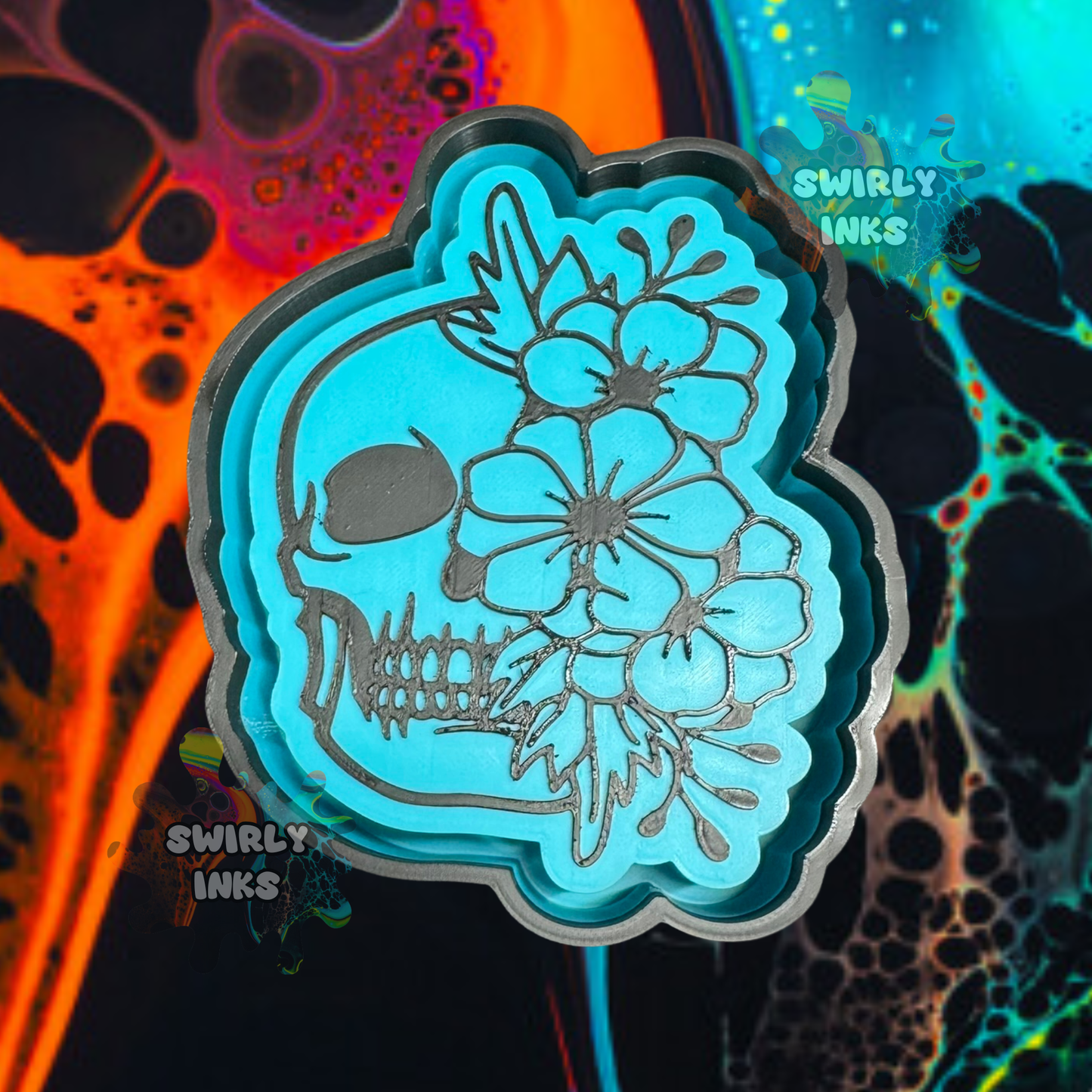 Skull with Flowers Freshie Mold