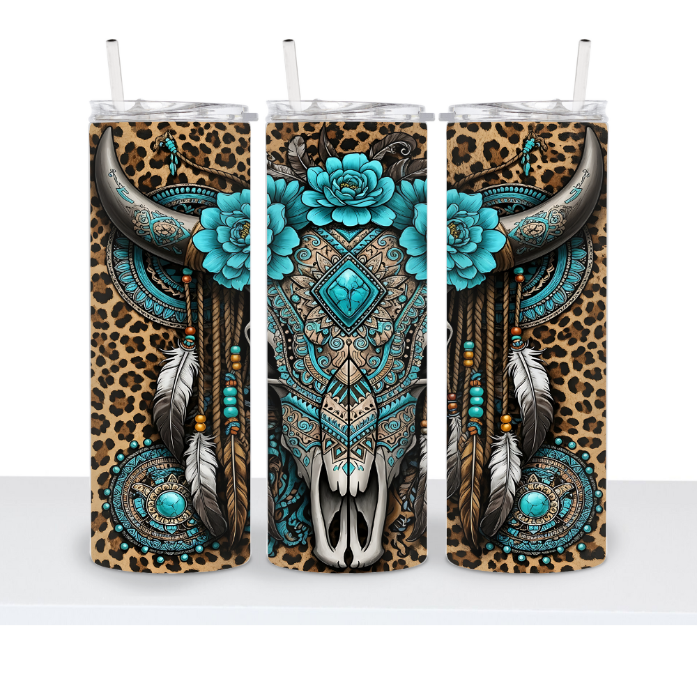 Turquoise Cow Skull 20oz Tumbler