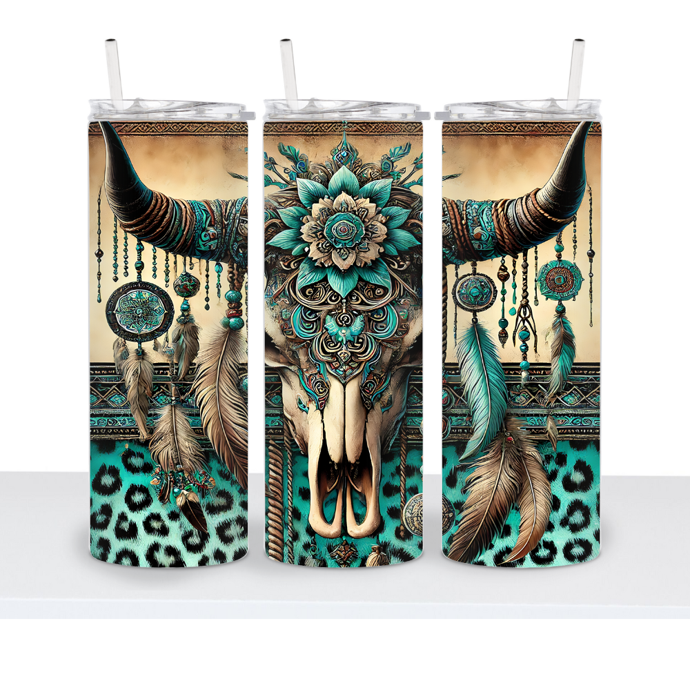 Turquoise Cow Skull 20oz Tumbler