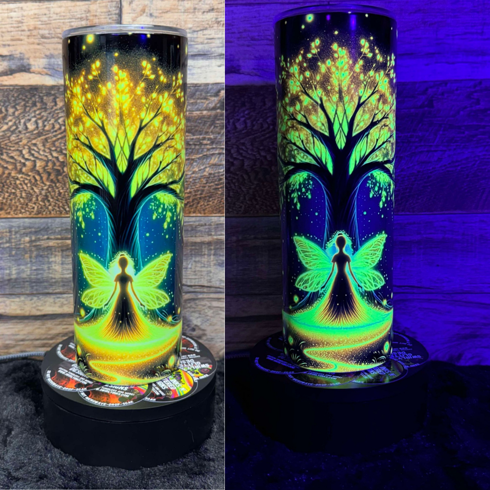 Yellow Fairy Tumbler - Black light Activated Ink.