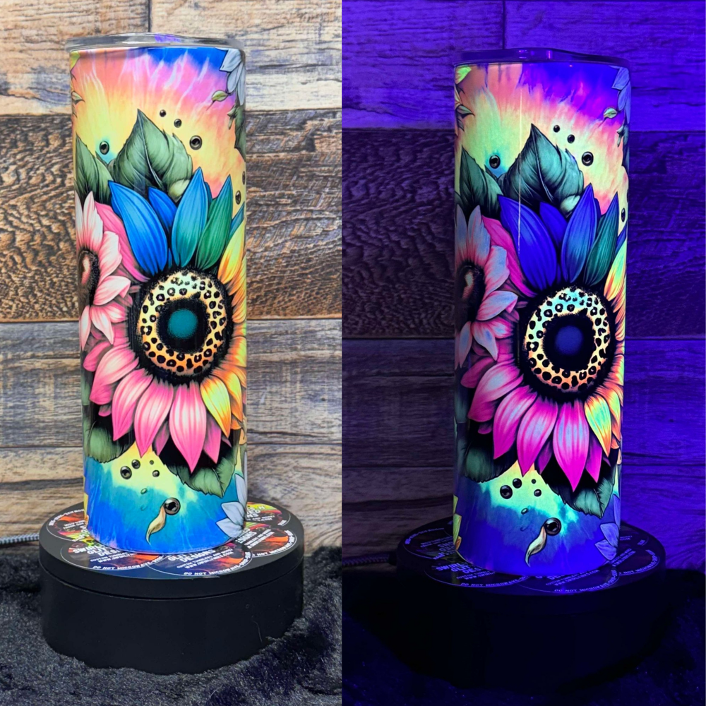 Neon Sunflower (#5) Tumbler - Black light Activated Ink.