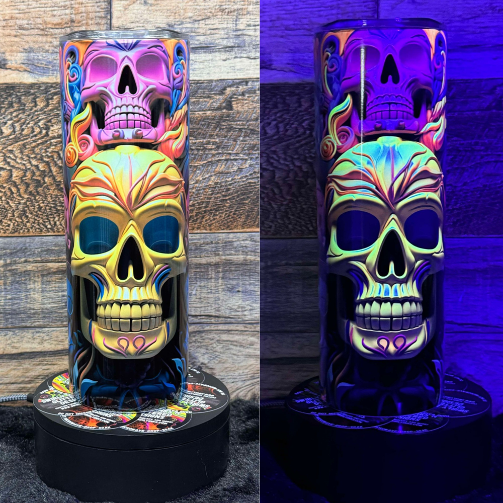 3D Skull (#4) Tumbler - Black light Activated Ink