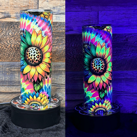 Neon Sunflower (#4) Tumbler - Black light Activated Ink.