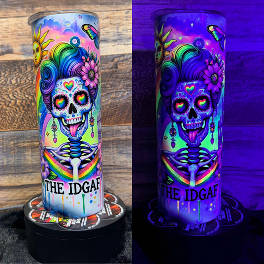 The IDGAF Tumbler - Black light Activated Ink.