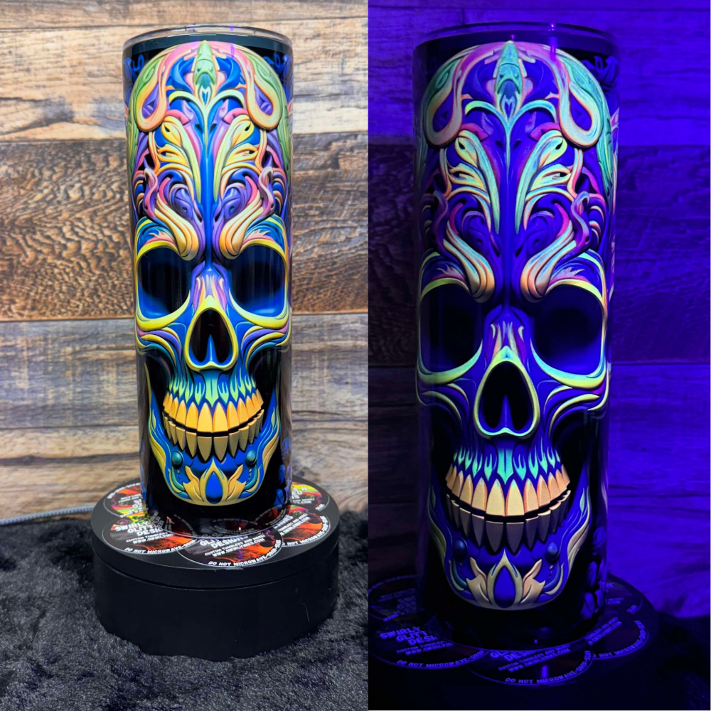 3D Skull (#33) Tumbler - Black light Activated Ink